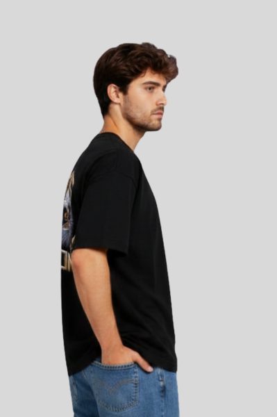 Men's Black Focus And Conquer Graphic Oversized T-shirt