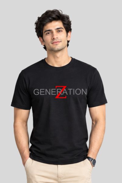 Men~s Black GENERATION Z Typography regular Round neck T-shirt