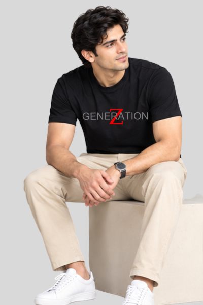 Men's Black GENERATION Z Typography regular Round neck T-shirt