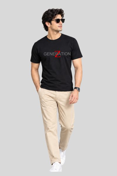 Men's Black GENERATION Z Typography regular Round neck T-shirt
