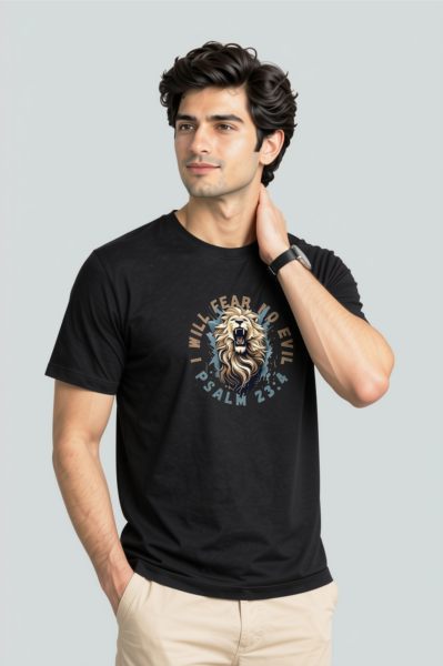 Men~s Black roaring lion round Graphic Regular Round Neck T-shirt