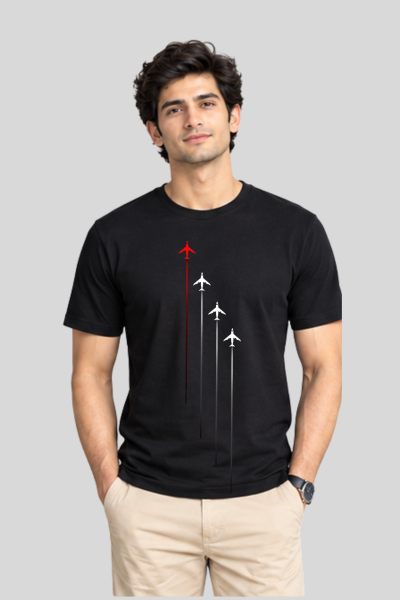 Men's Black Air craft Graphic Regular Round Neck T-shirt