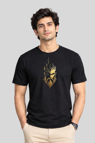 Men's Black Warrior Graphic Regular Round Neck T-shirt