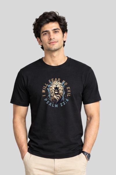 Men's Black roaring lion round Graphic Regular Round Neck T-shirt