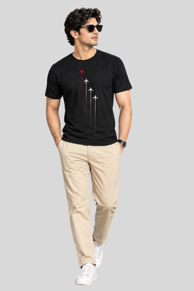 Men's Black Air craft Graphic Regular Round Neck T-shirt