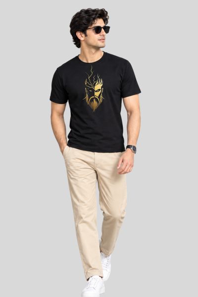 Men's Black Warrior Graphic Regular Round Neck T-shirt