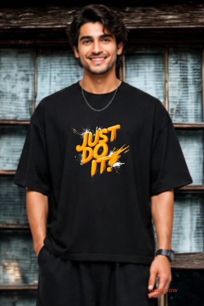 Men~s Black Just Do It  Graphic  Oversized T-shirt
