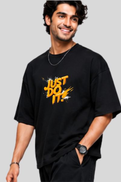 Men's Black Just Do It  Graphic  Oversized T-shirt