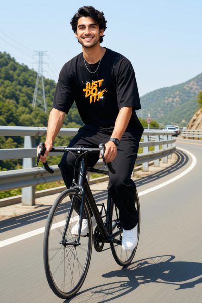 Men's Black Just Do It  Graphic  Oversized T-shirt