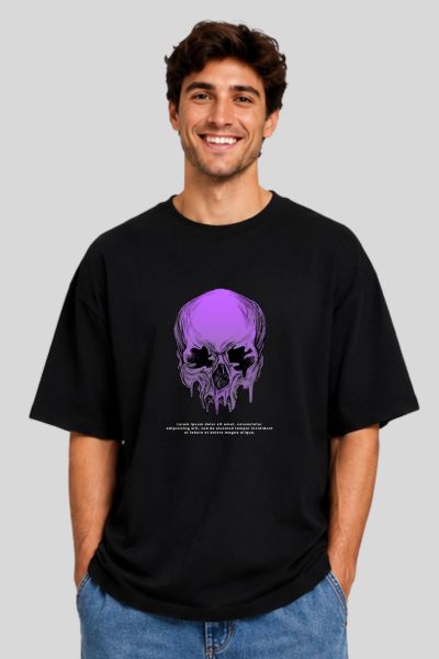 Men~s Black Skull Illustration Graphic Oversized T-shirt