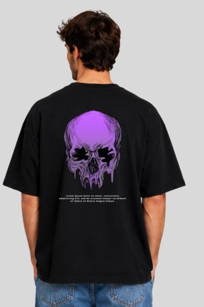 Men~s Black Skull Illustration Graphic Oversized T-shirt