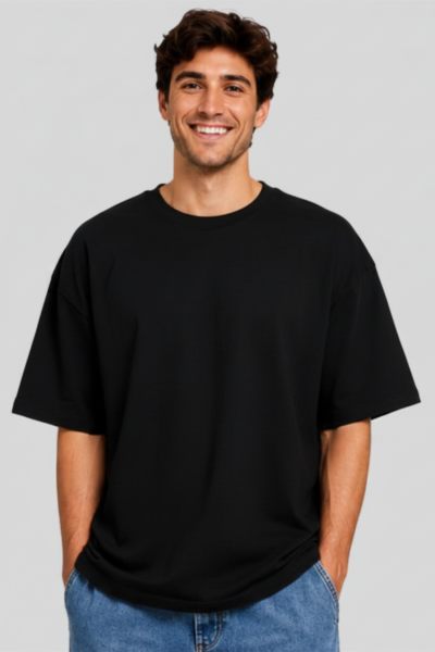 Men's Black Skull Illustration Graphic Oversized T-shirt