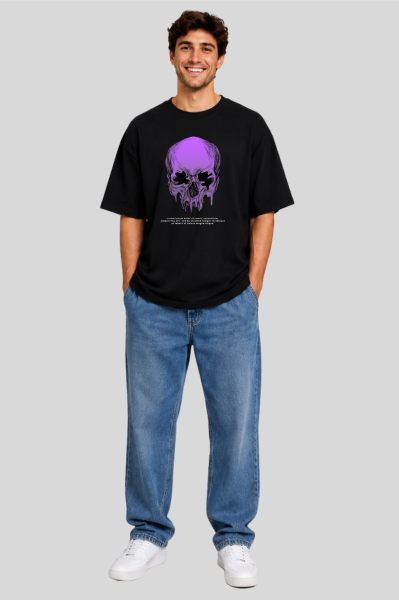 Men's Black Skull Illustration Graphic Oversized T-shirt