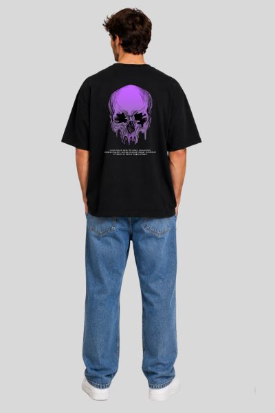 Men's Black Skull Illustration Graphic Oversized T-shirt