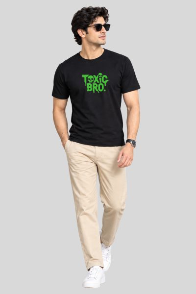 Men's Black Toxic Bro Typographic Oversized T-shirt
