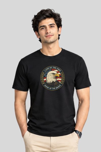 Men's Black Eagle Graphic Regular Round Neck T-shirt