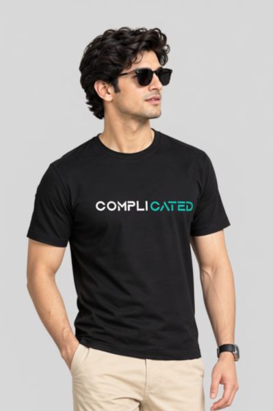 Men's Black Typography Regular Round neck T-shirt