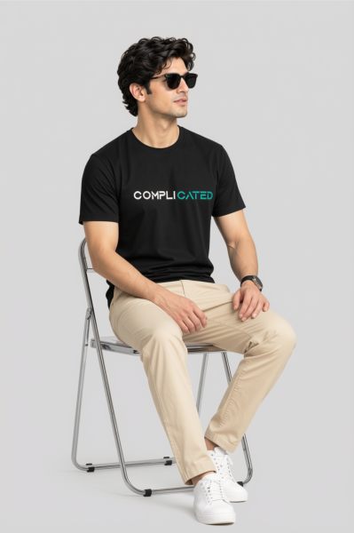 Men's Black Typography Regular Round neck T-shirt