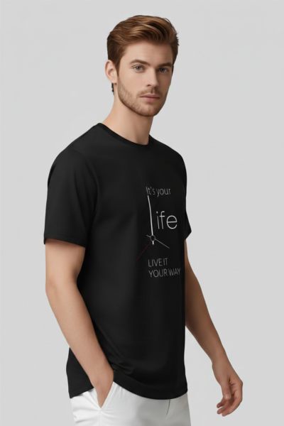 Men's Black Clock Typography Round neck T-shirt