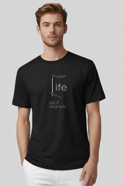 Men's Black Clock Typography Round neck T-shirt