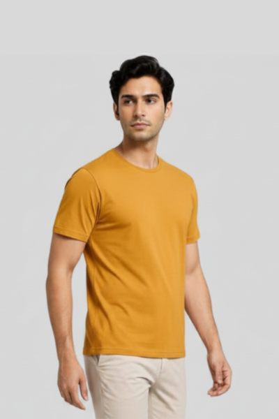  Men~s Eta Mustard Yellow Solid Round Neck T-shirt