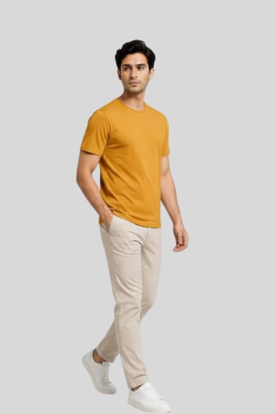 Men's Eta Mustard Yellow Solid Round Neck T-shirt