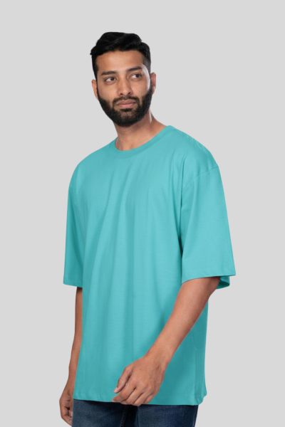 Men's Leo Cyan Solid Round Neck Oversized  T-shirt
