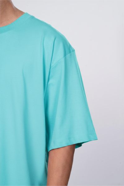 Men's Leo Cyan Solid Round Neck Oversized  T-shirt