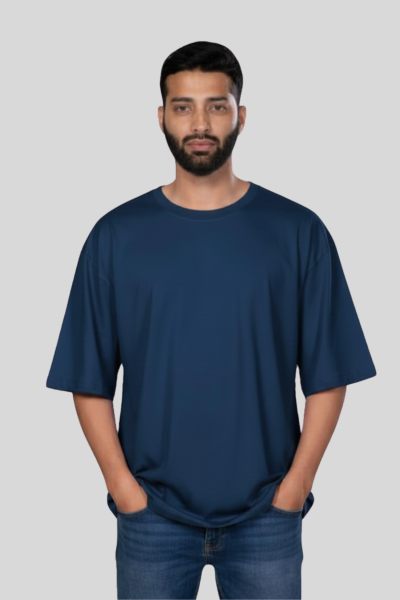 Men~s Midnight Blue Solid Round neck Oversized T-shirt