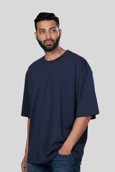 Men's Midnight Blue Solid Round neck Oversized T-shirt