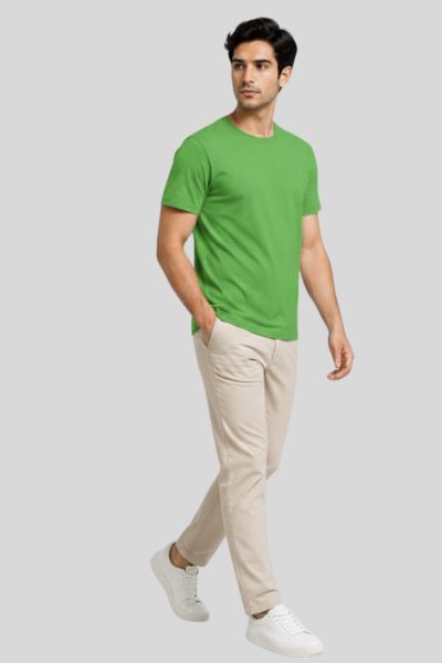Men's Platinum Kiwi Green Solid Round Neck  T-shirt