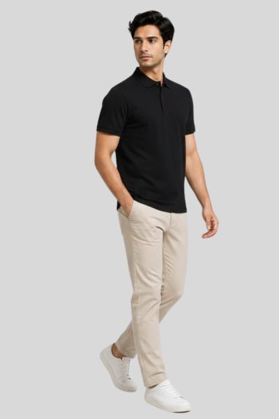 Men's Vega Black Solid Cotton Polo T-shirt