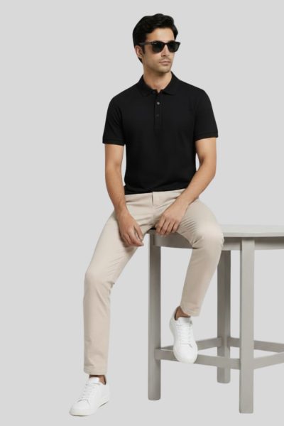 Men's Vega Black Solid Cotton Polo T-shirt