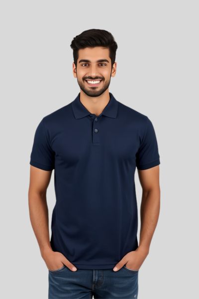 Men~s Vega Navy Blue Solid  Polo T-shirt