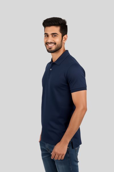 Men's Vega Navy Blue Solid  Polo T-shirt