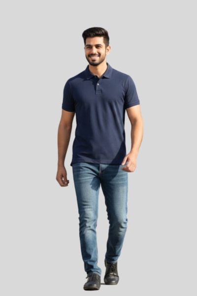 Men's Vega Navy Blue Solid  Polo T-shirt