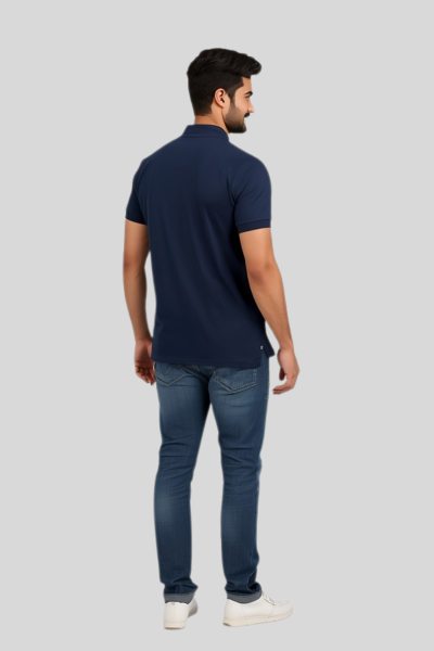 Men's Vega Navy Blue Solid  Polo T-shirt