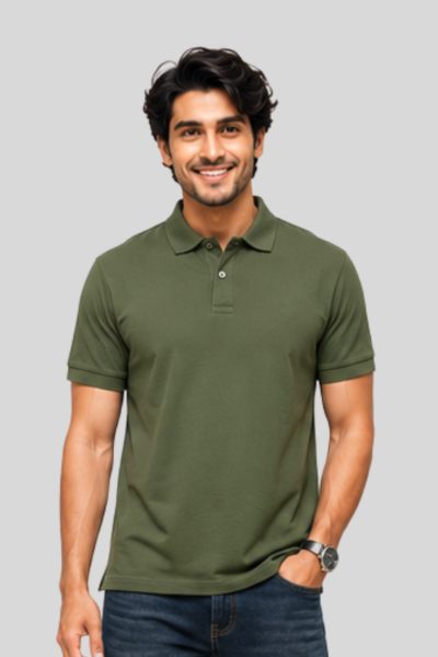 Men~s Vega Olive green  Solid  Polo T-shirt