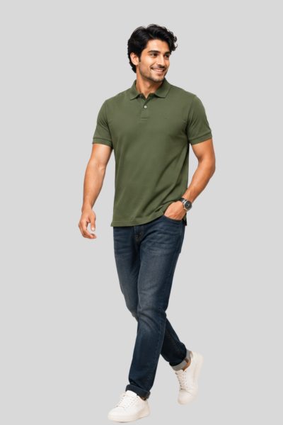 Men's Vega Olive green  Solid  Polo T-shirt