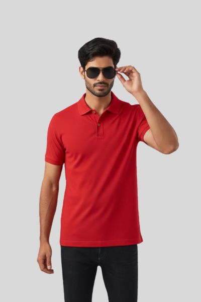 Men's Vega Red Solid  Polo T-shirt