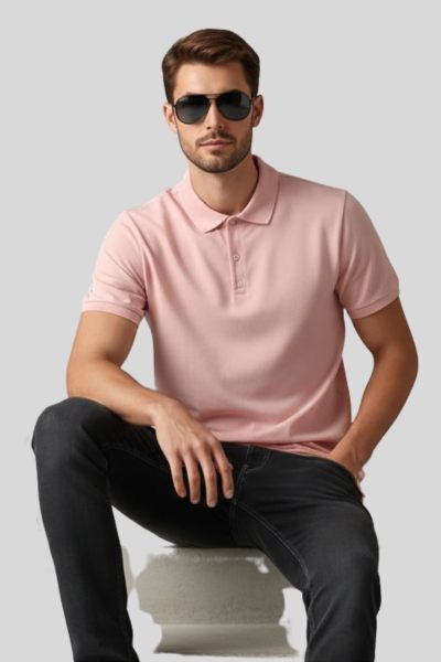 Men's Vega Soft Pink Solid  Polo T-shirt