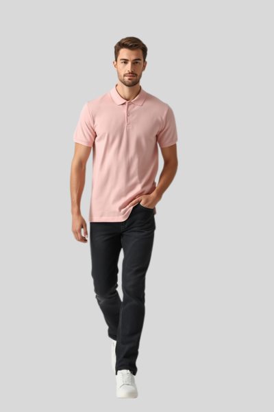 Men's Vega Soft Pink Solid  Polo T-shirt