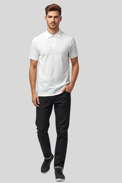 Men's Vega White Solid Cotton Polo T-shirt
