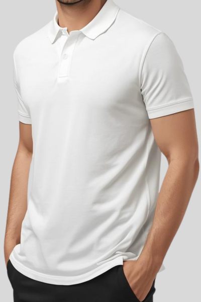 Men's Vega White Solid Cotton Polo T-shirt