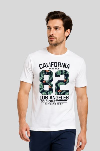 Men~s White American 82  Graphic Round Neck T-shirt