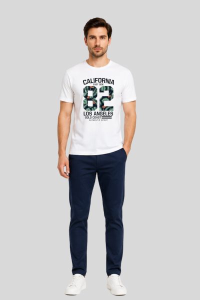 Men's White American 82  Graphic Round Neck T-shirt