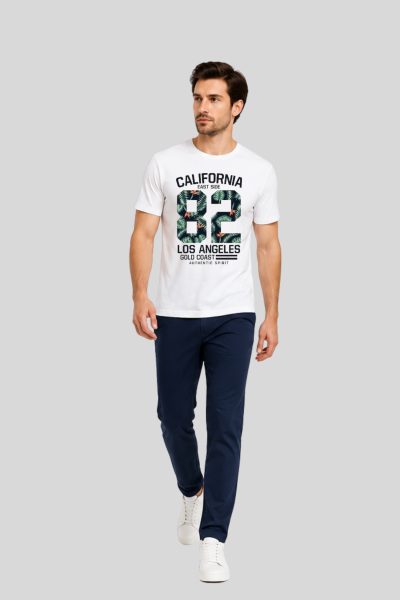 Men's White American 82  Graphic Round Neck T-shirt