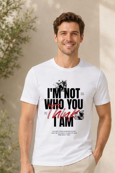 Men~s White Graphic Round Neck T-shirt