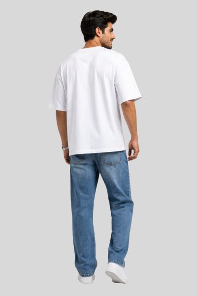 Men's White Typography Oversized T-shirt