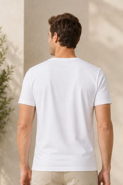 Men's White Graphic Round Neck T-shirt